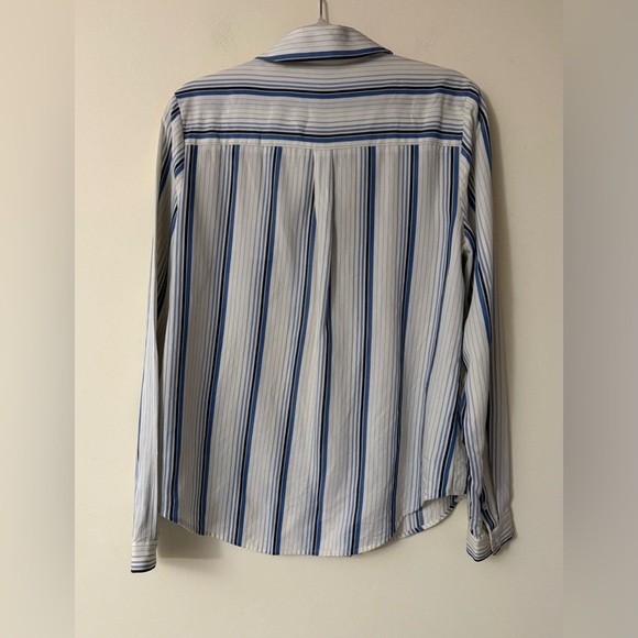 PAIGE Women’s White Dream Blue Striped Notch Lapel Collar Button-Up Shirt Size M - Picture 12 of 12